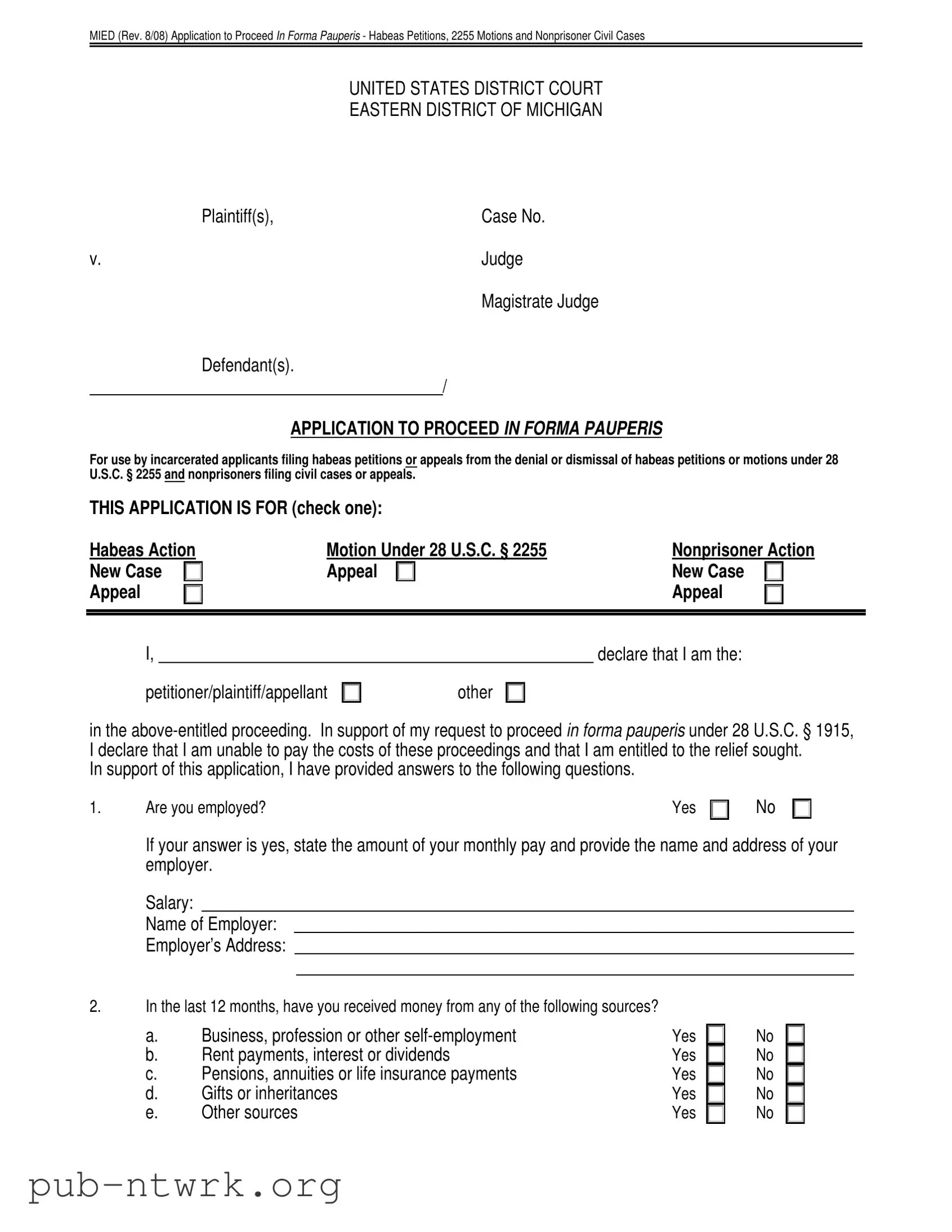 Blank Motion Onforma Paupris Michigan PDF Form