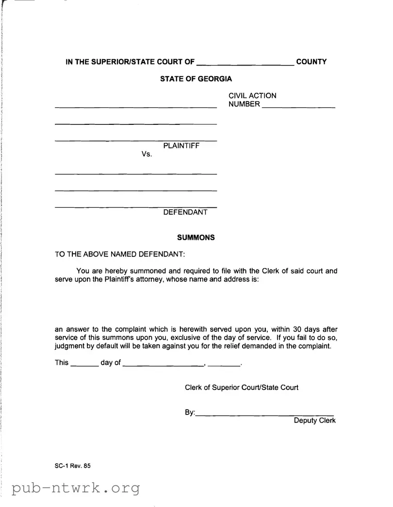 Blank Georgia Civil Summons PDF Form