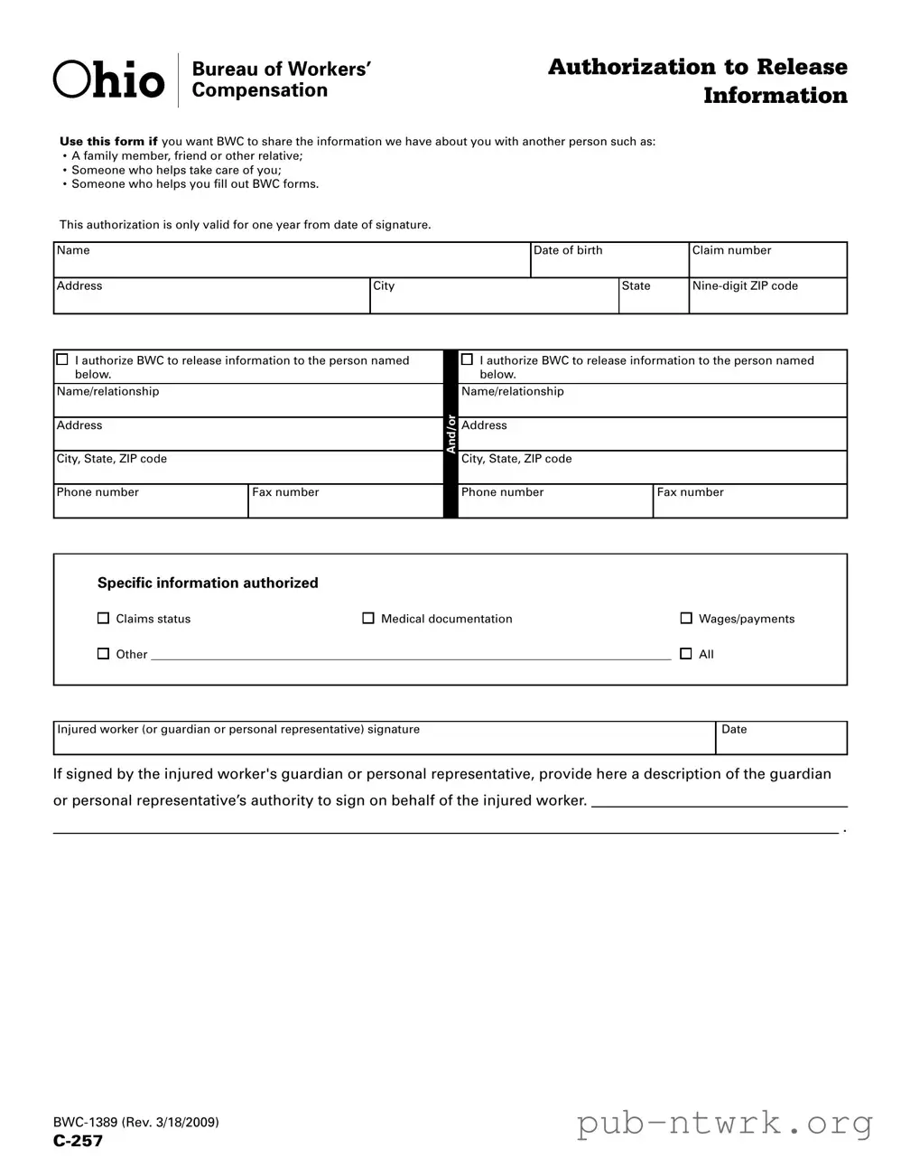 Blank Ohio Bwc 1389 PDF Form