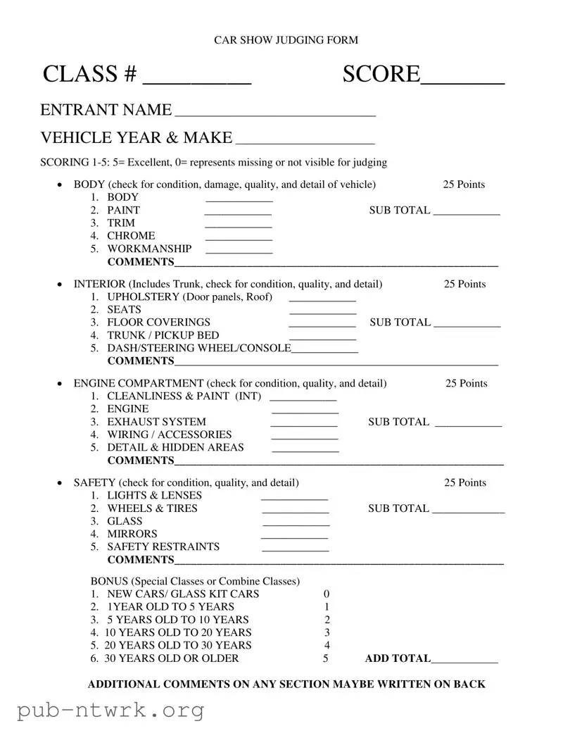 Blank Car Show Judging PDF Form