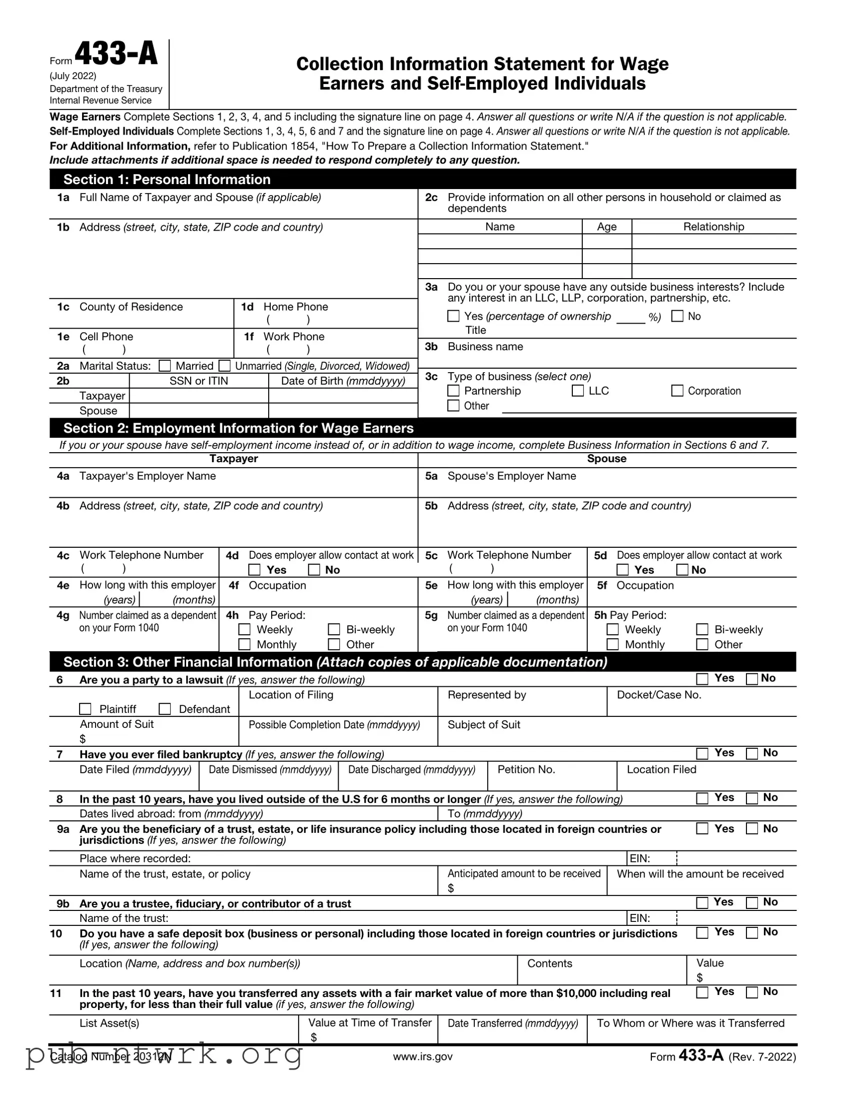 Blank IRS 433-A PDF Form