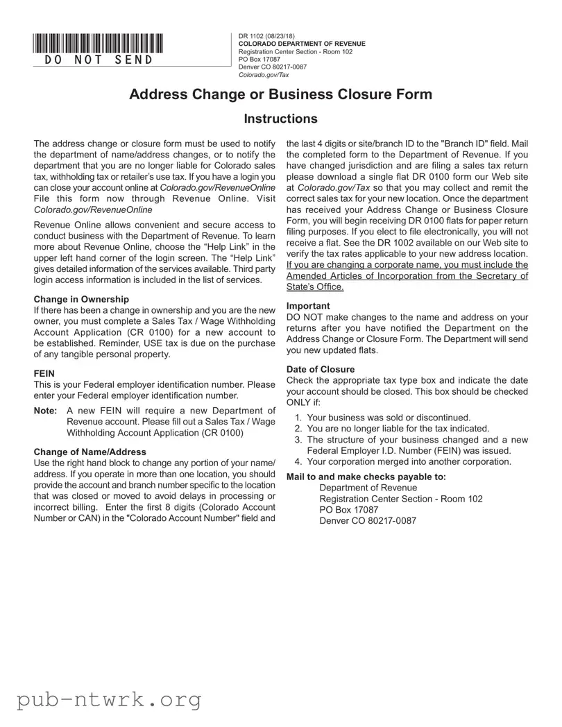 Blank Colorado Dr 1102 PDF Form