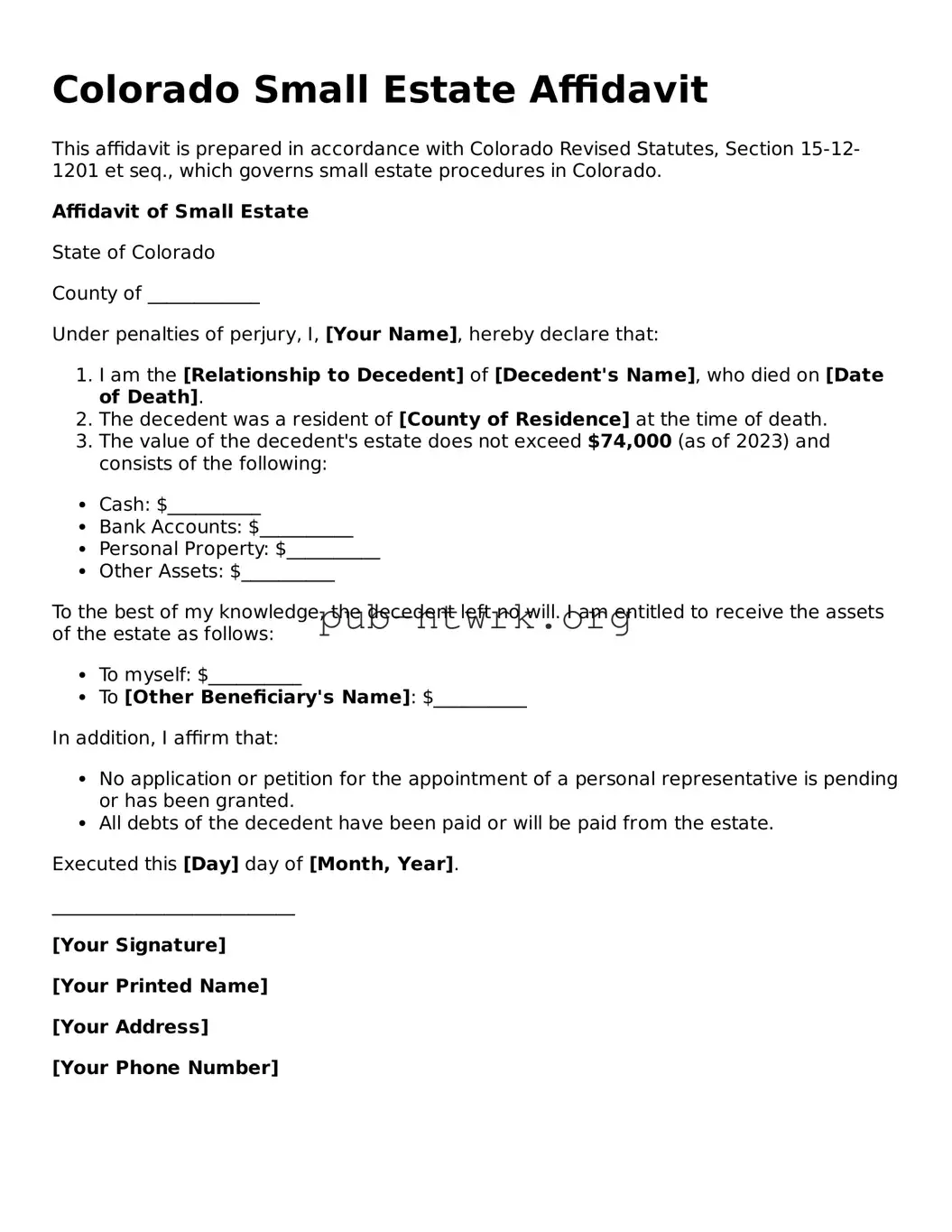 Free Colorado Small Estate Affidavit Form