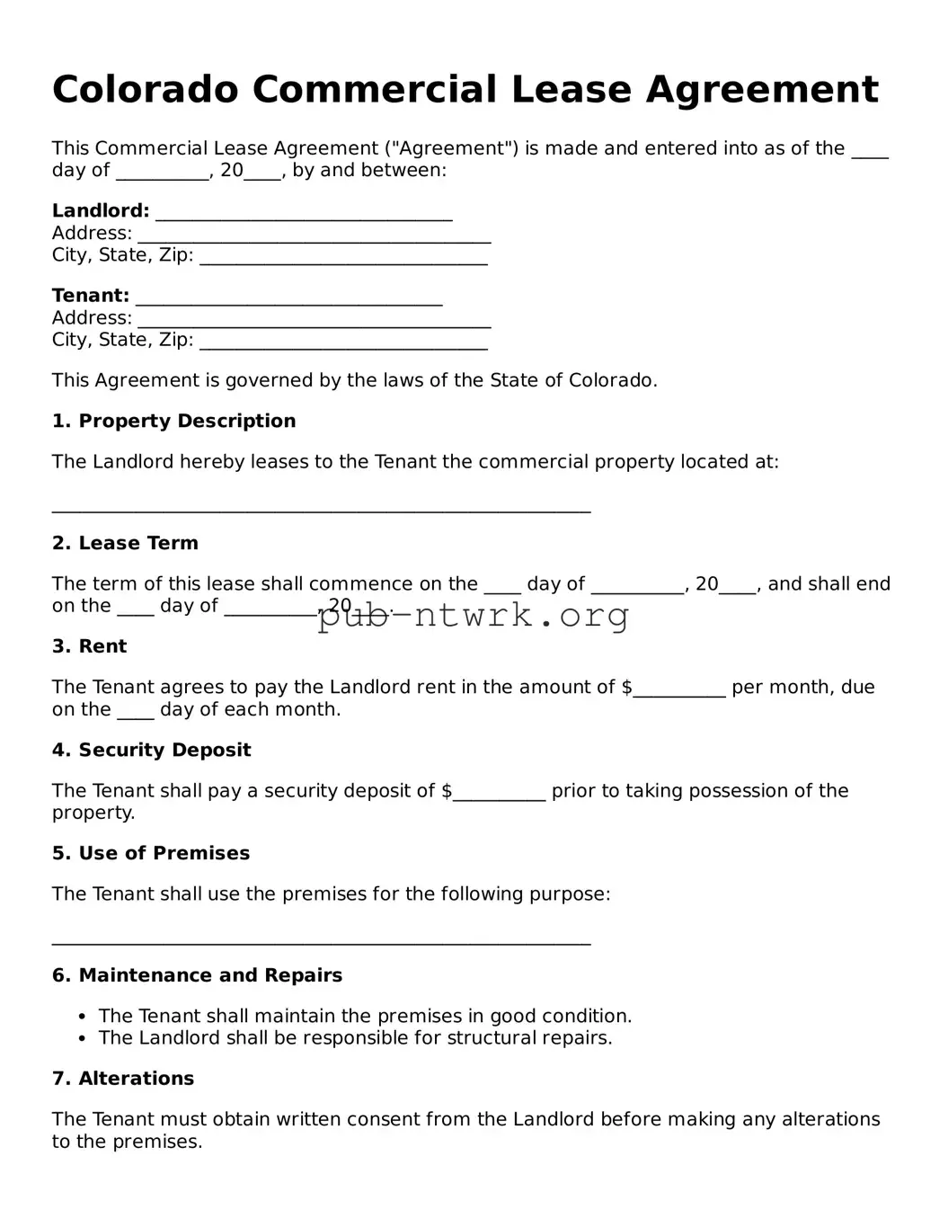 Free Colorado Commercial Lease Agreement Form