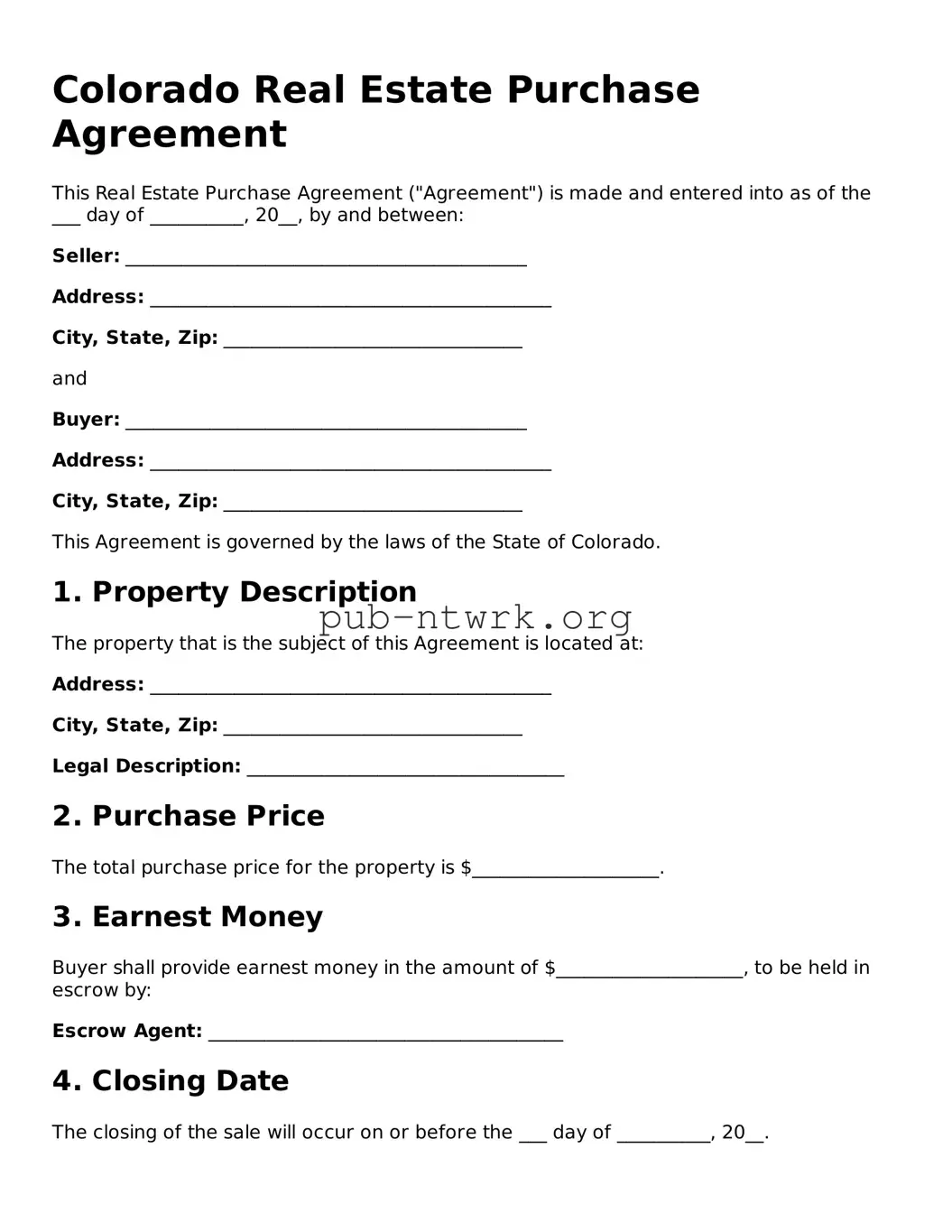 Free Colorado Real Estate Purchase Agreement Form