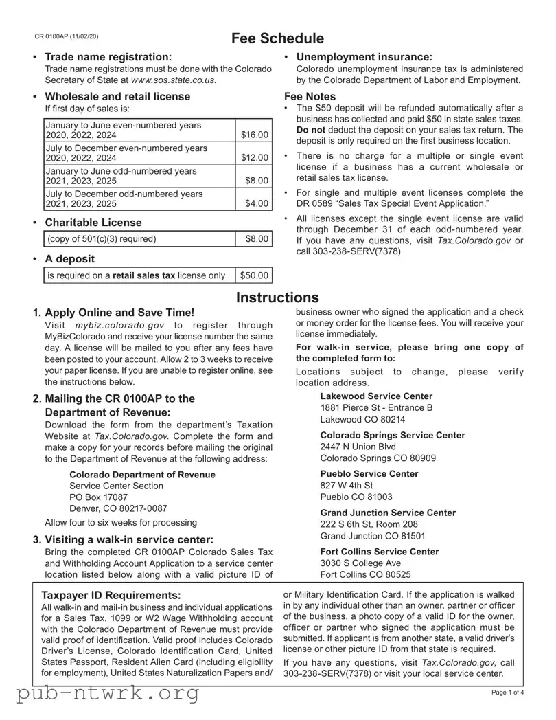 Blank Colorado Cr 100 PDF Form