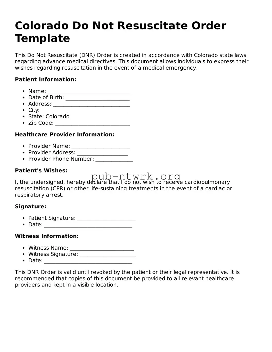 Free Colorado Do Not Resuscitate Order Form