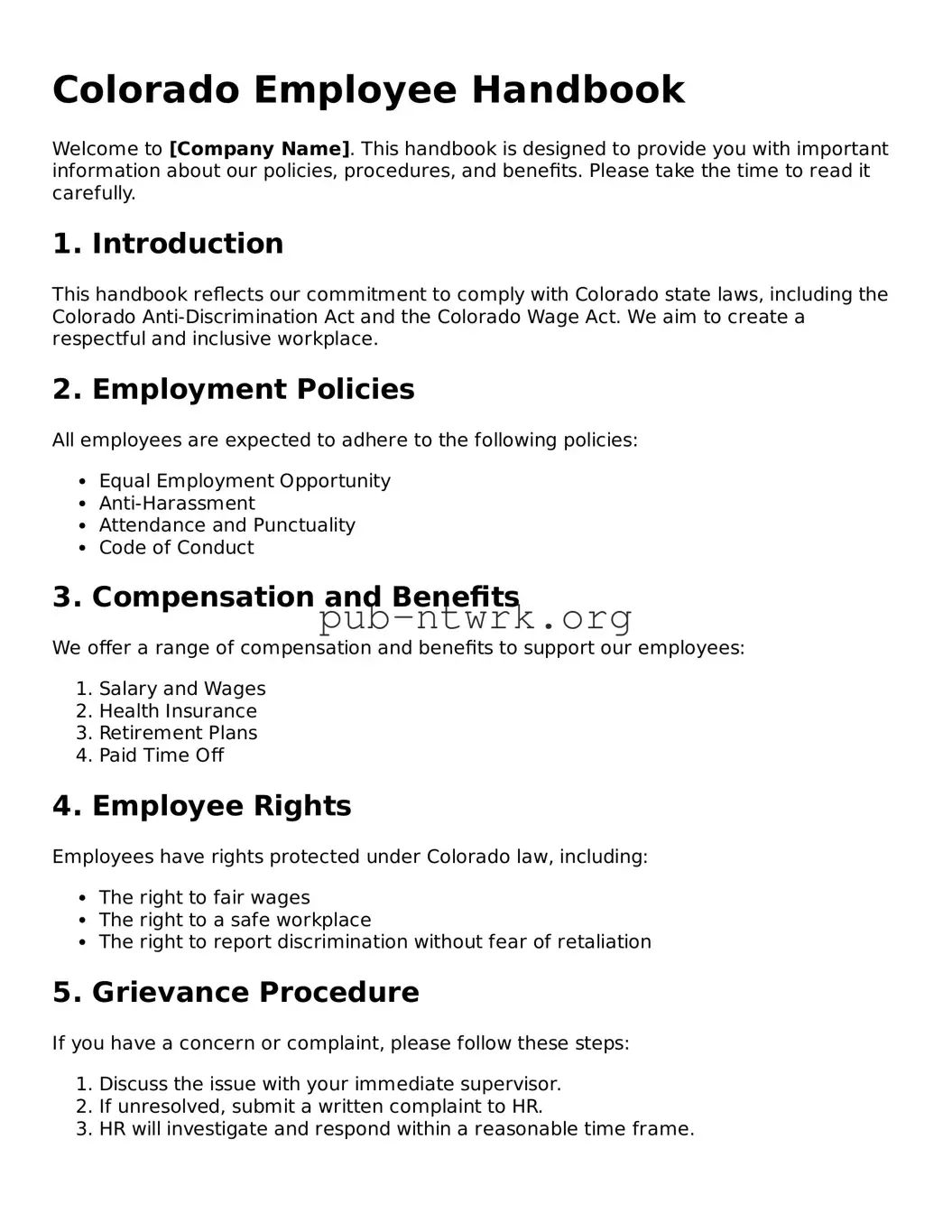 Free Colorado Employee Handbook Form