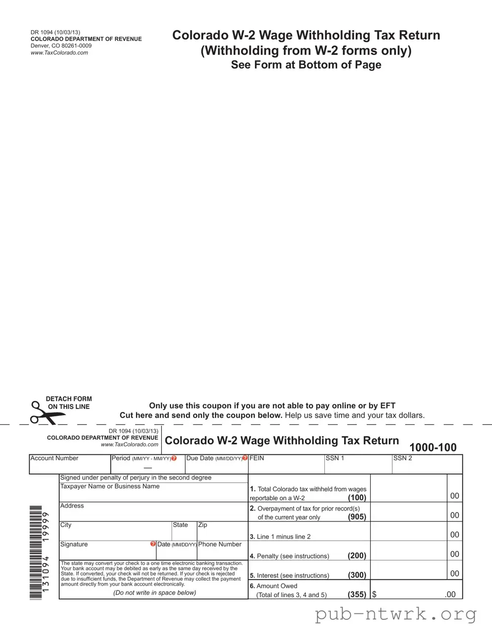 Blank W2 Colorado PDF Form