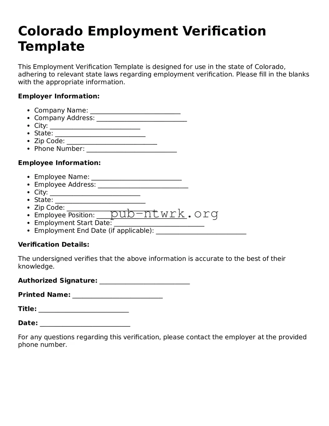 Free Colorado Employment Verification Form