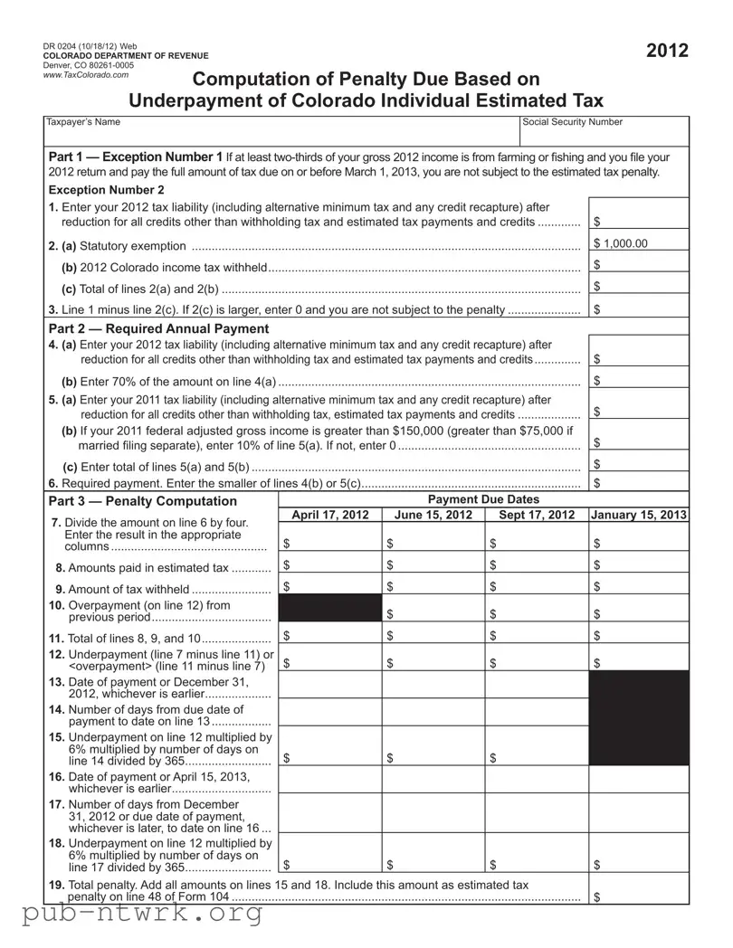 Blank Colorado Dr 0204 PDF Form
