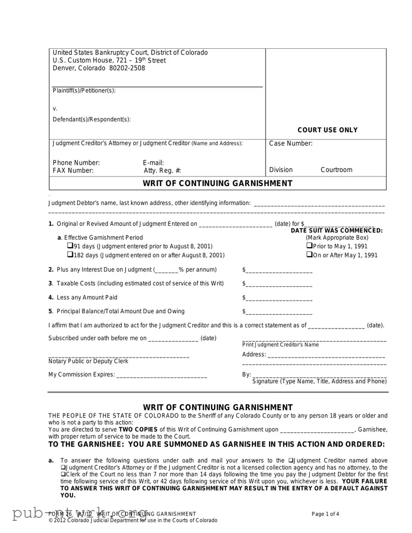 Blank Colorado 26 PDF Form