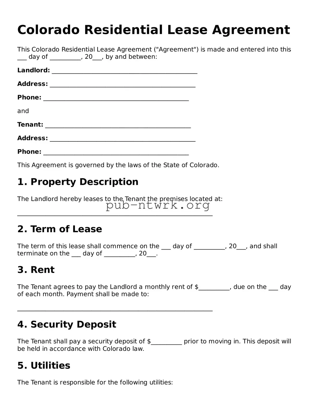 Free Colorado Residential Lease Agreement Form