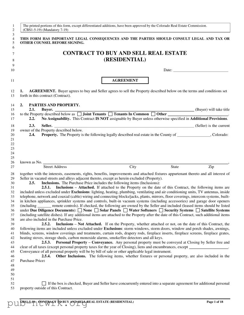 Blank Colorado Contract Real Residential PDF Form