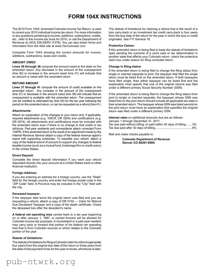 Blank Colorado 104X PDF Form