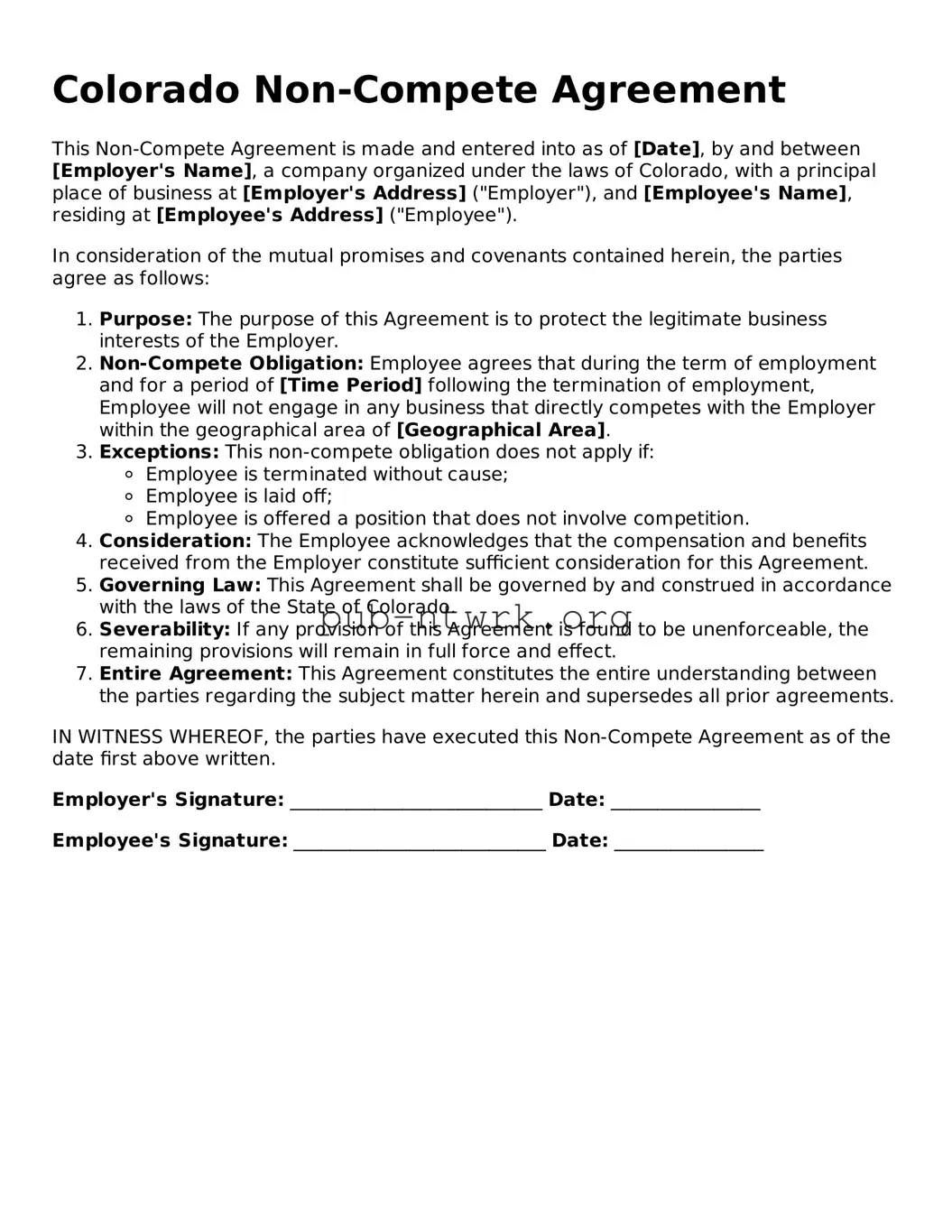 Free Colorado Non-compete Agreement Form