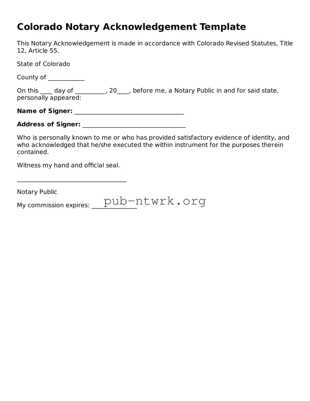 Free Colorado Notary Acknowledgement Form