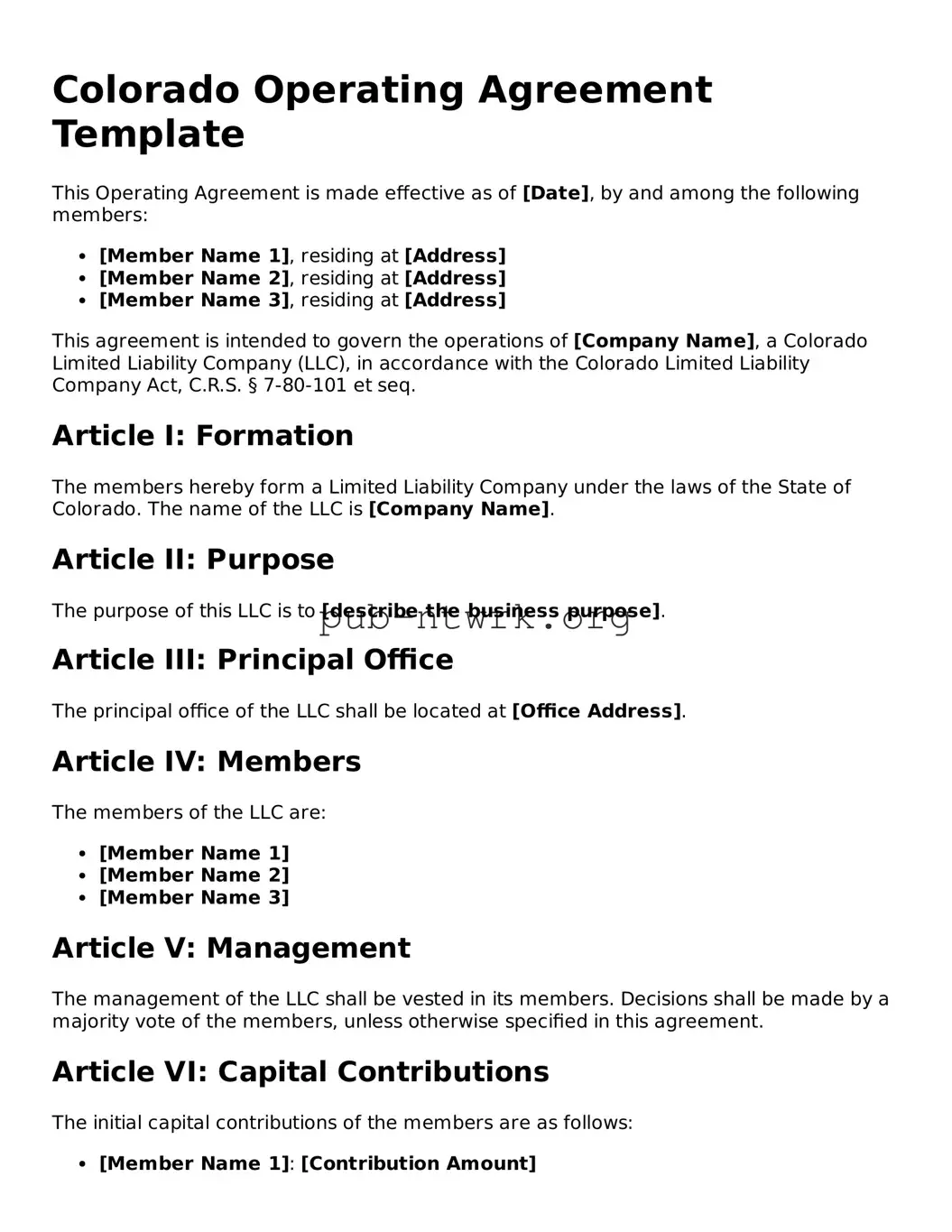 Free Colorado Operating Agreement Form