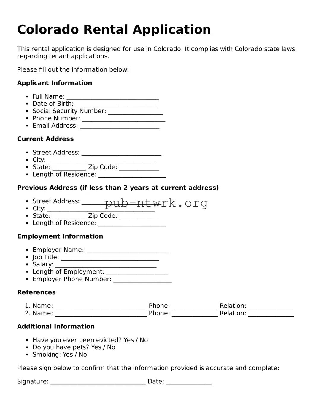 Free Colorado Rental Application Form