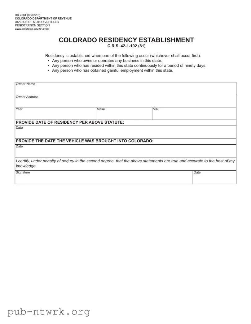 Blank Colorado Dr 2504 PDF Form