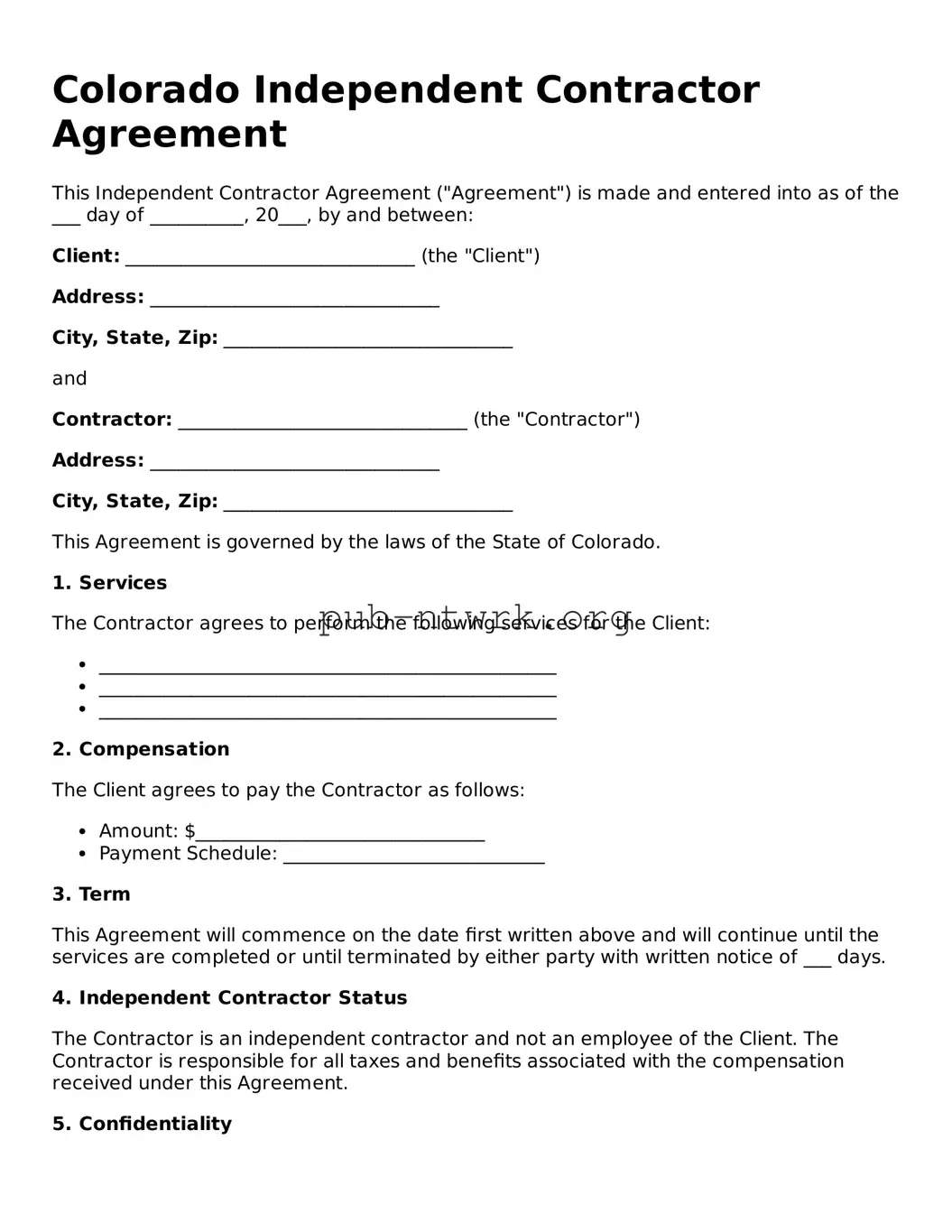 Free Colorado Independent Contractor Agreement Form