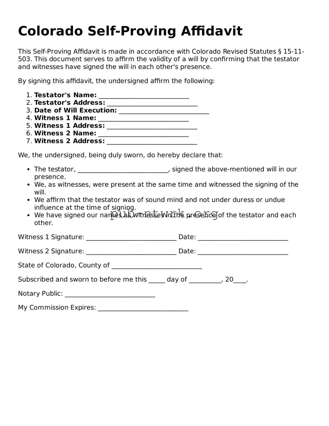 Free Colorado Self-Proving Affidavit Form