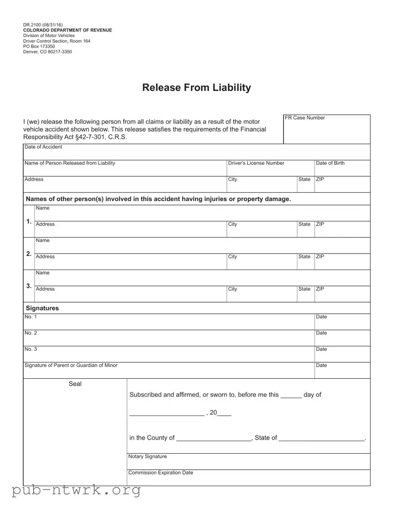 Blank Colorado Dr 2100 PDF Form