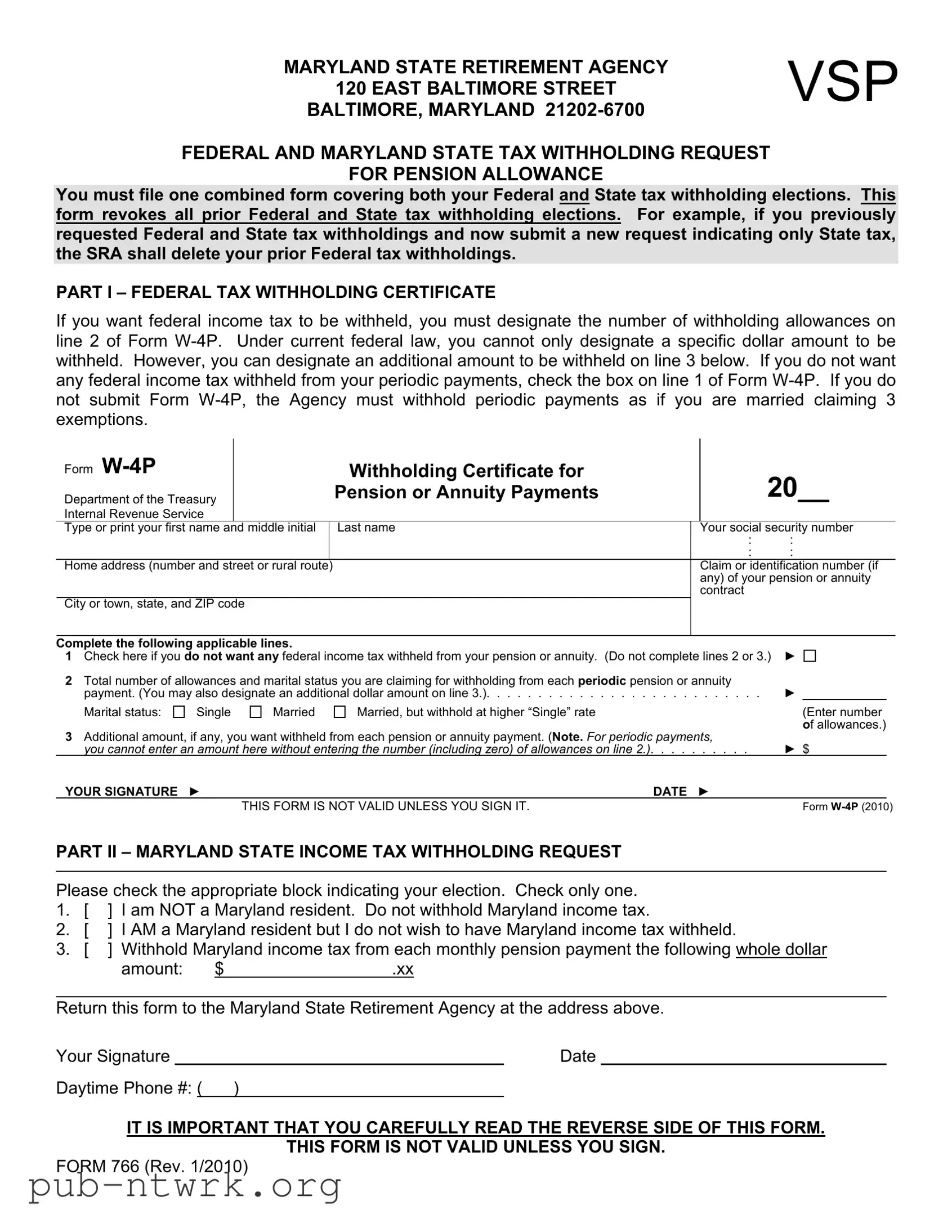 Blank Maryland Tax 766 PDF Form