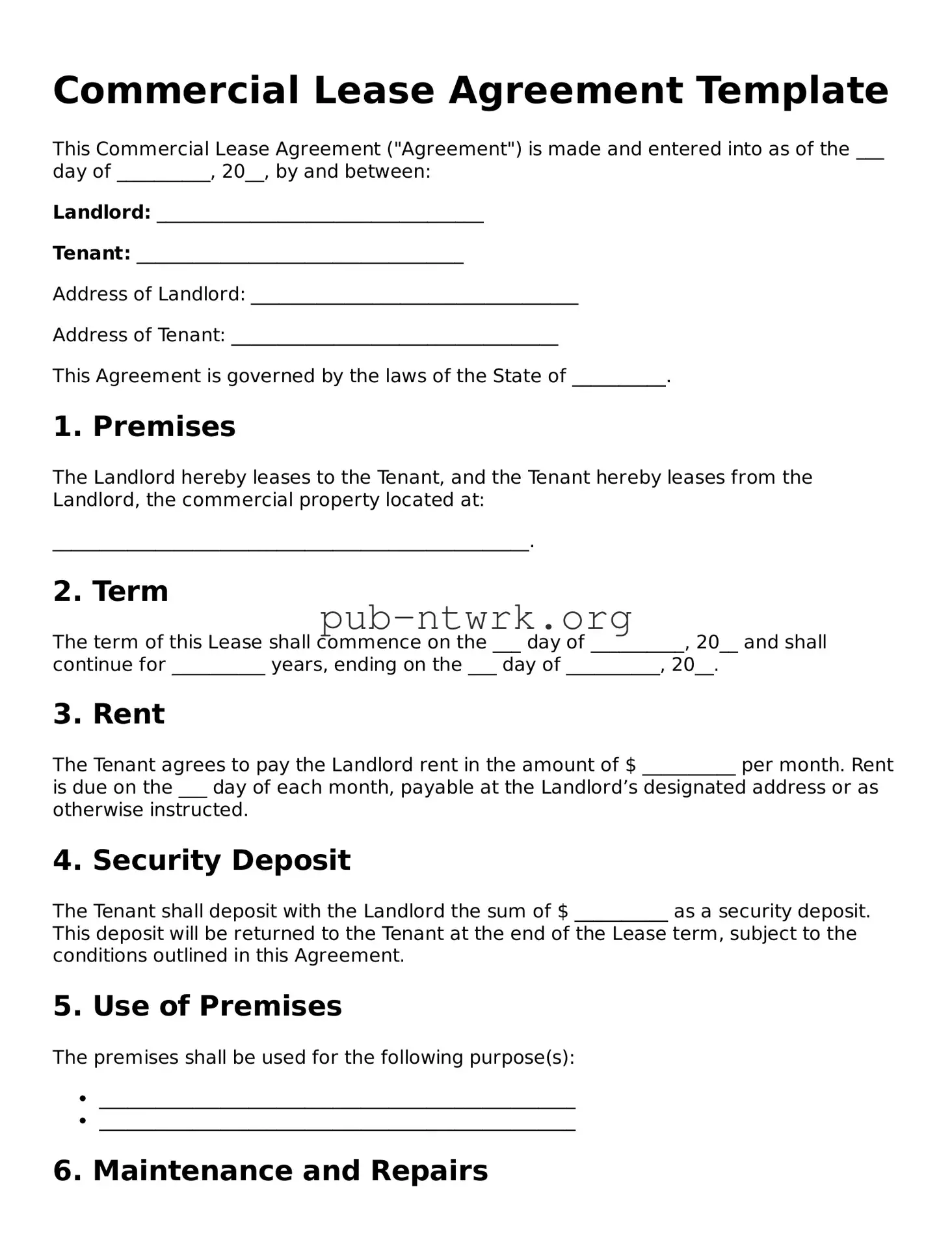 Legal Commercial Lease Agreement Form