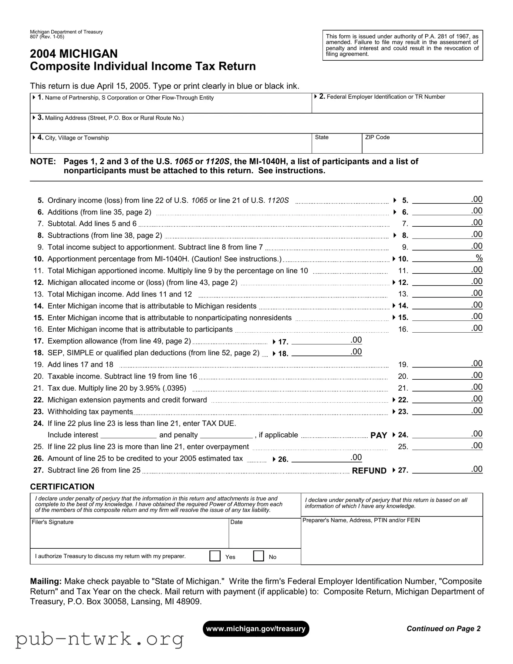 Blank Michigan 807 PDF Form