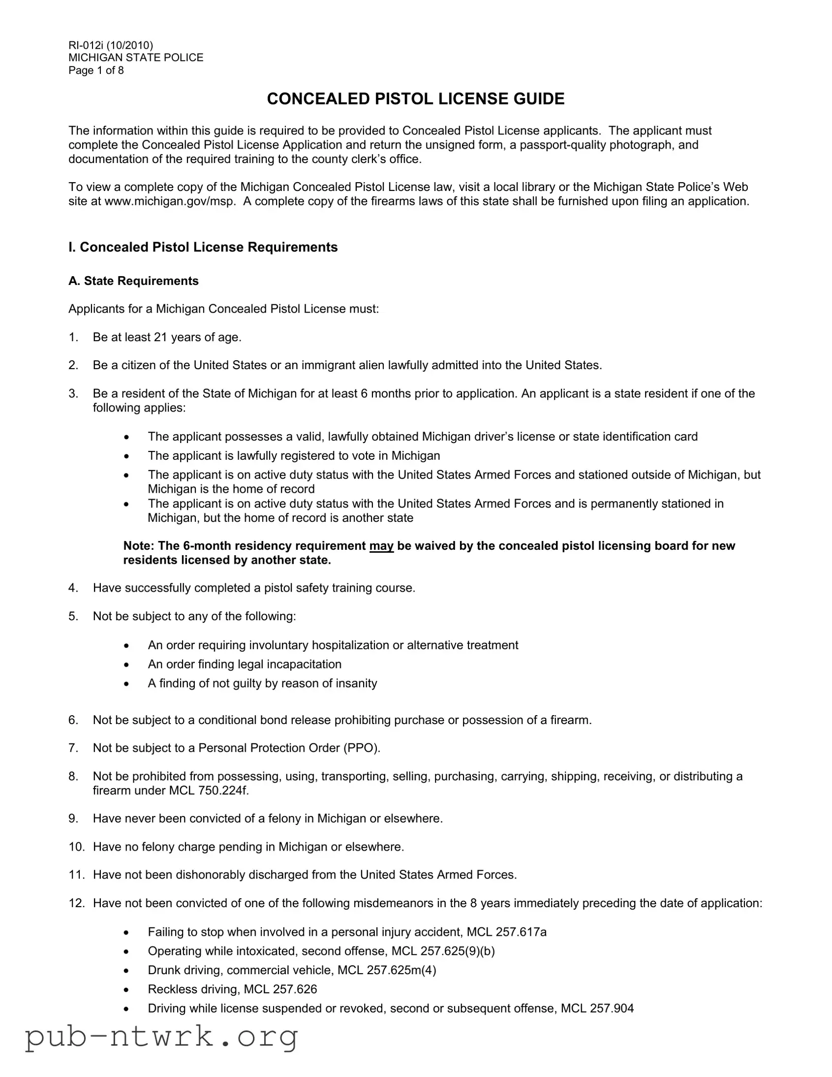 Blank Michigan Ri 012 PDF Form