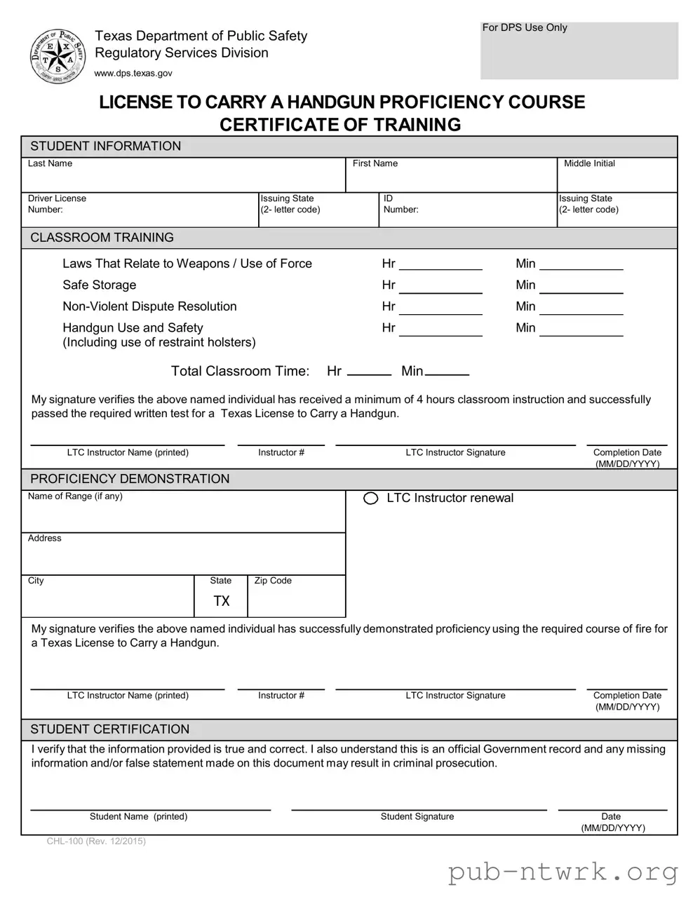Blank Texas Chl 100 PDF Form