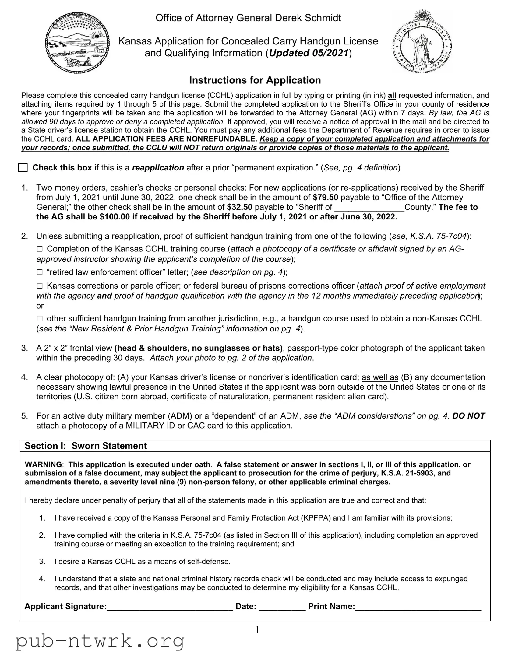 Blank Kansas Application Concealed Carry PDF Form