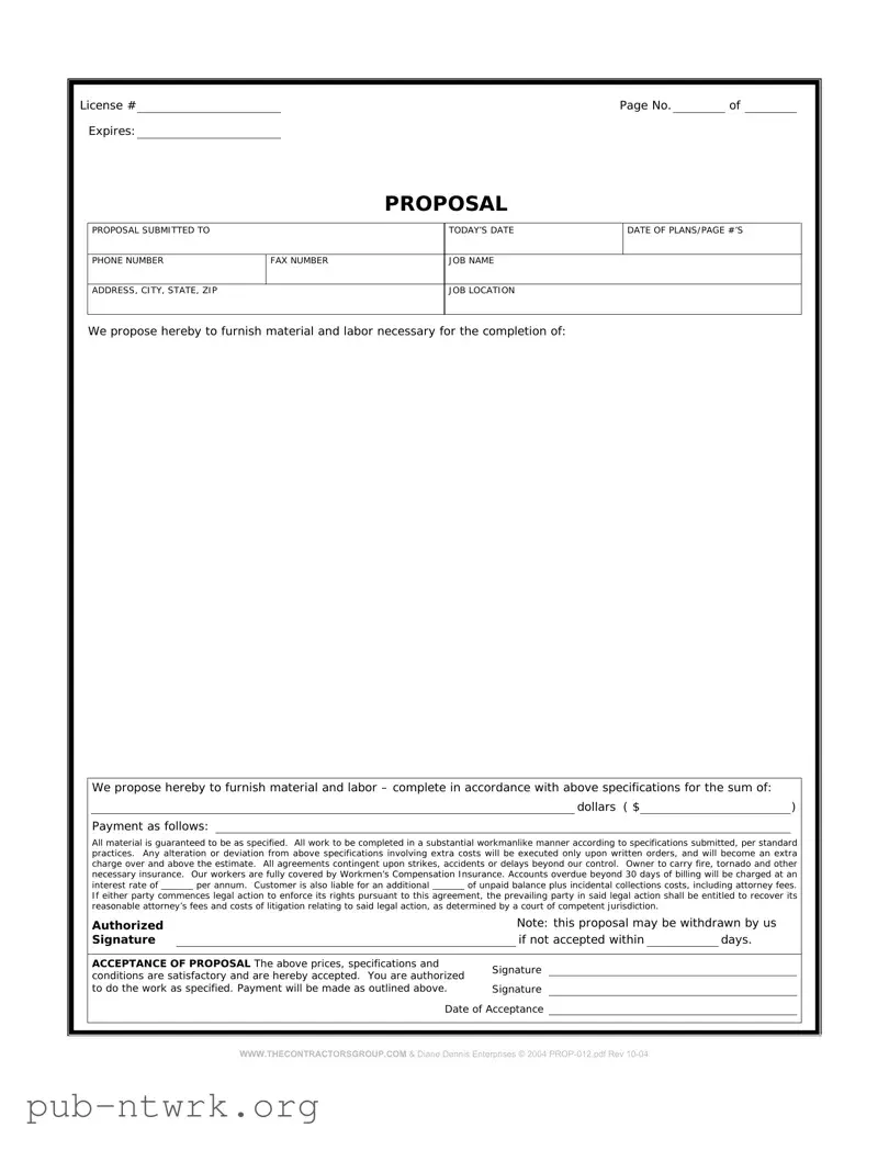 Blank Construction proposal form PDF Form