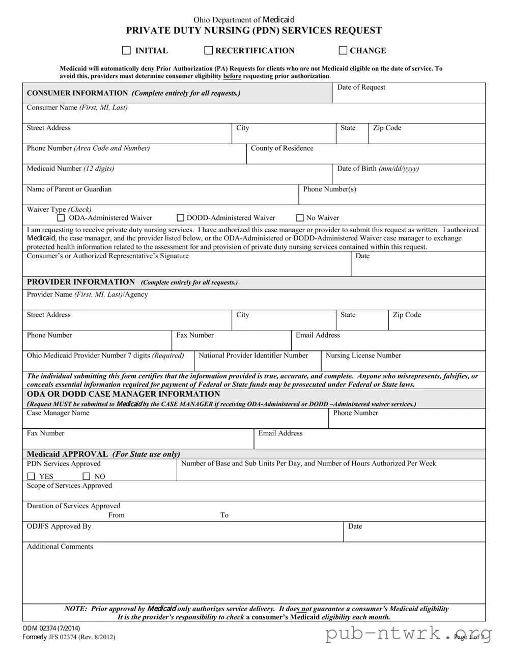 Blank Ohio Odm 02374 PDF Form