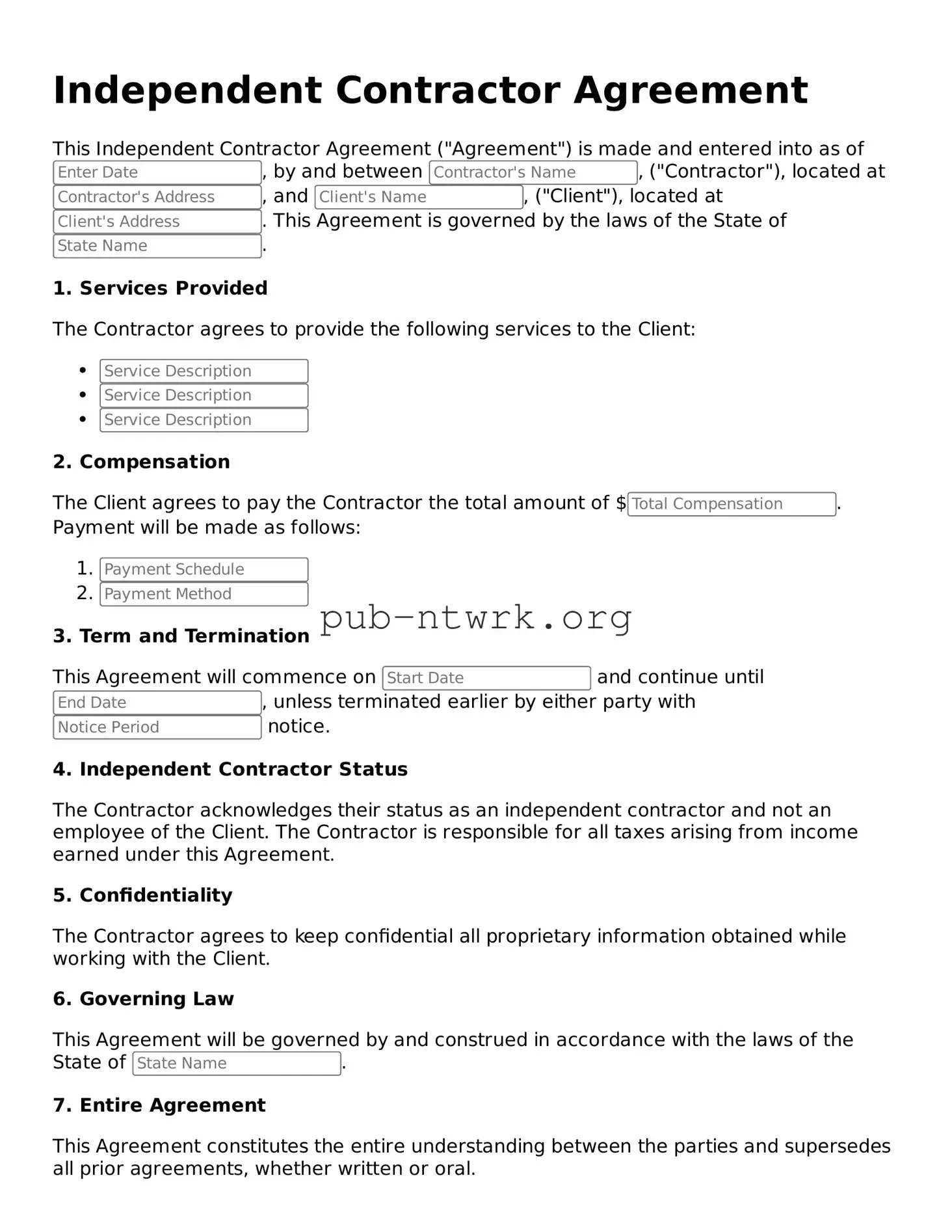 Legal Independent Contractor Agreement Form