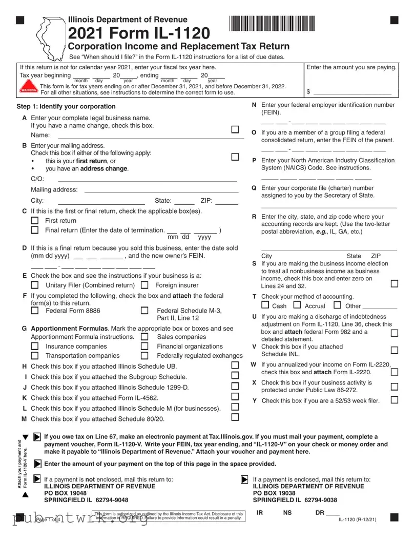 Blank Illinois 1120 PDF Form