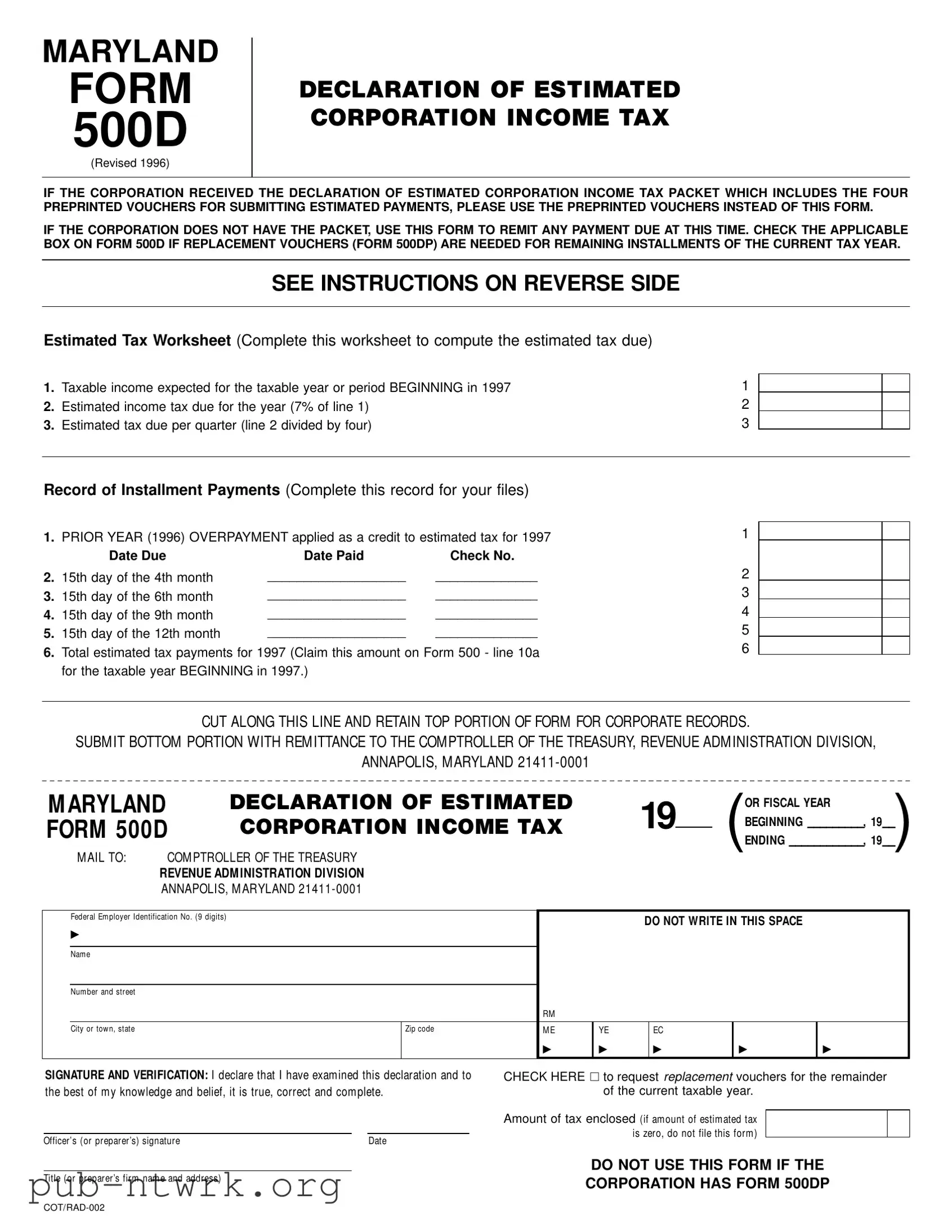 Blank Maryland 500D PDF Form