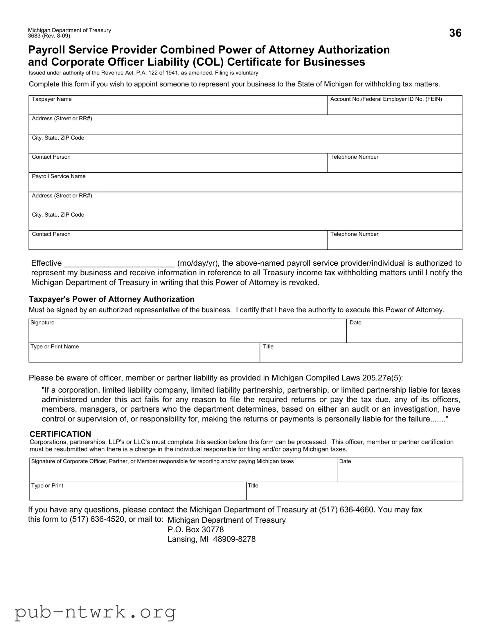 Blank Michigan 3683 PDF Form