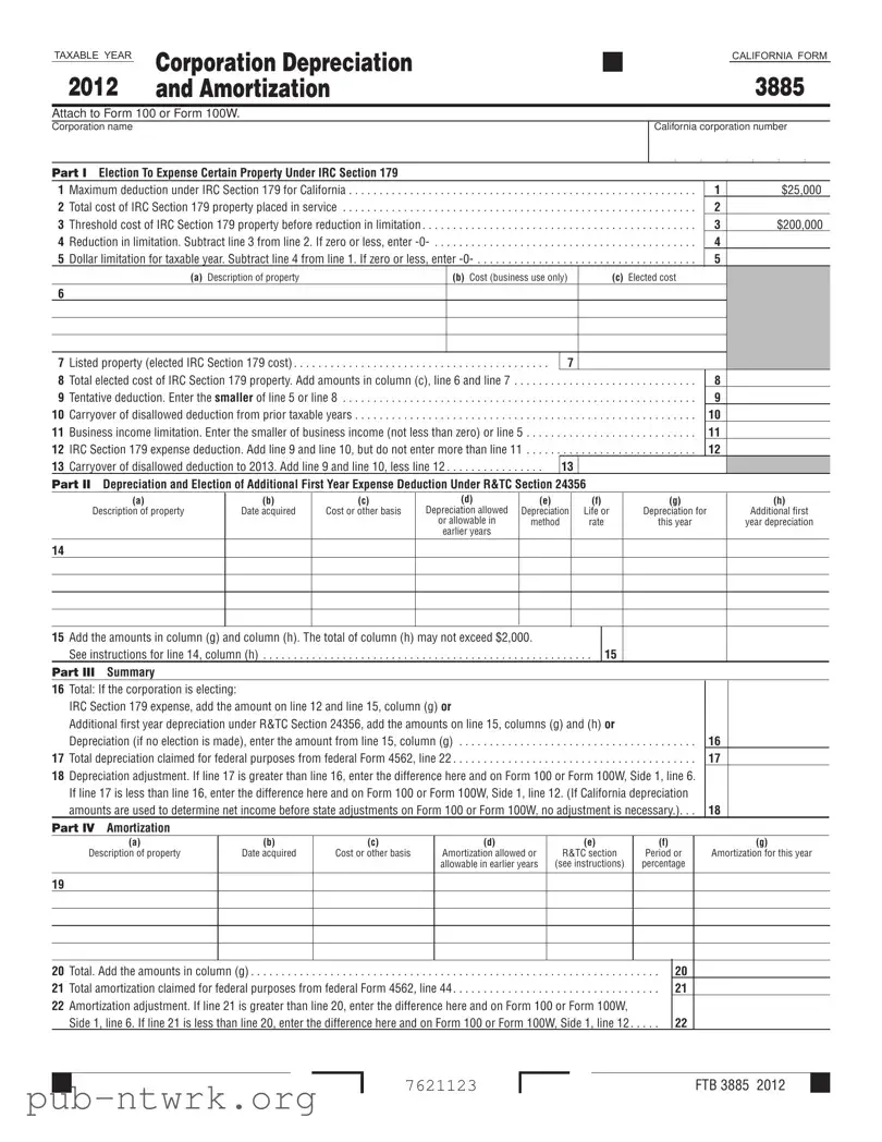 Blank California 3885 PDF Form