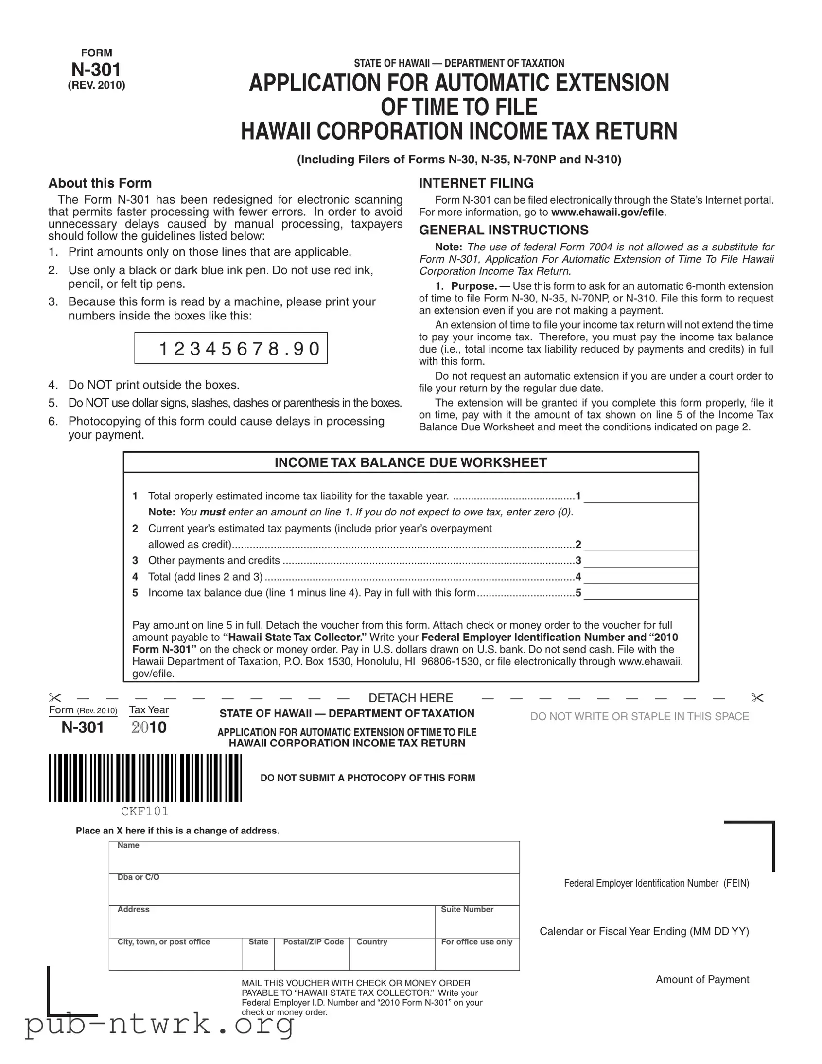 Blank N 301 Hawaii PDF Form