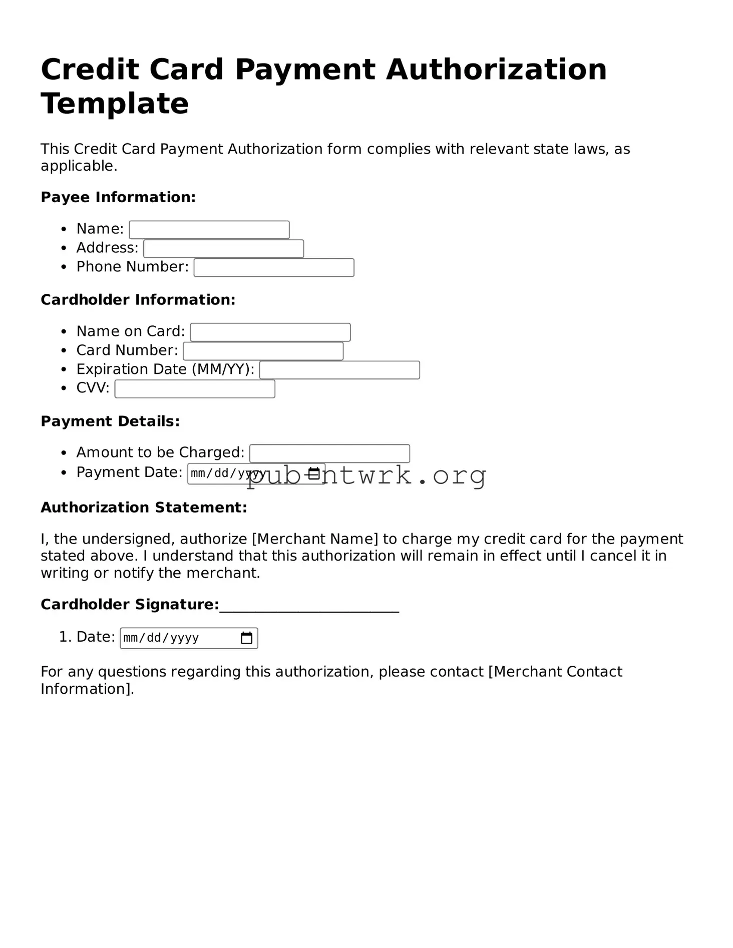 Legal Credit Card Payment Authorization Form