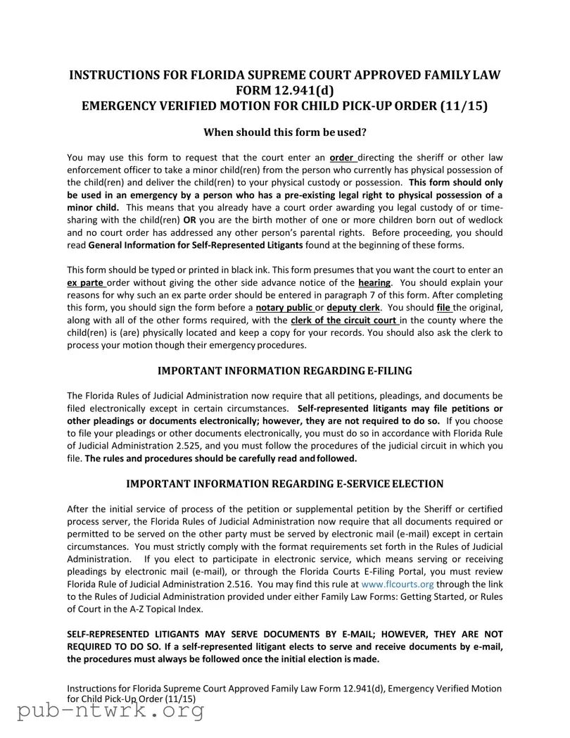 Blank Florida Emergency PDF Form