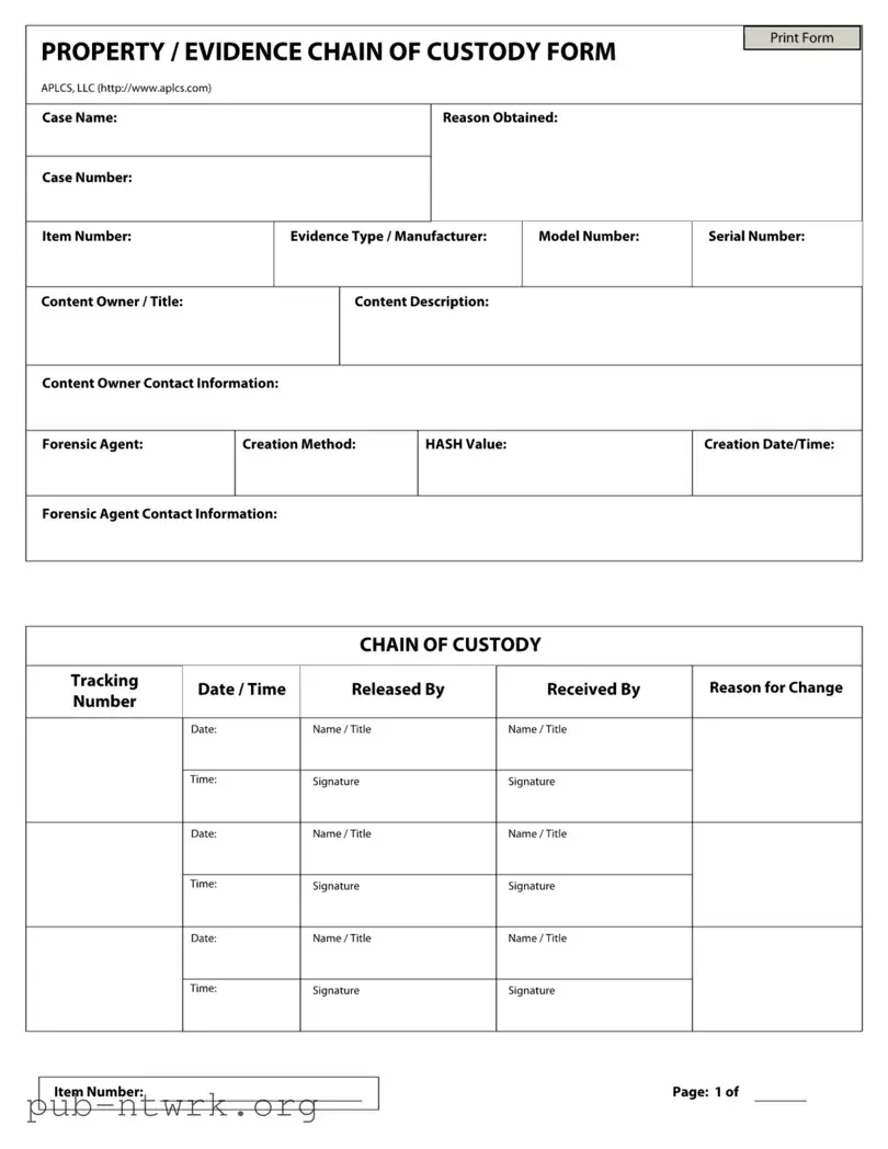 Blank Chain Of Custody PDF Form