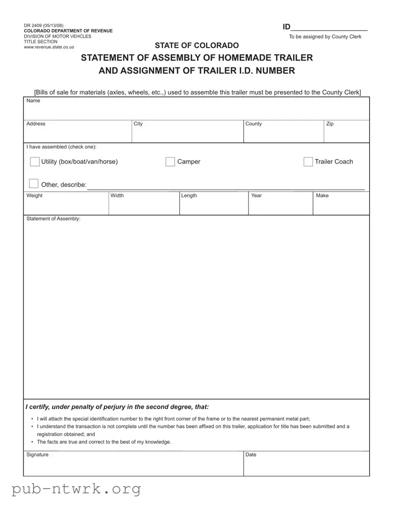 Blank Colorado Dr 2409 PDF Form