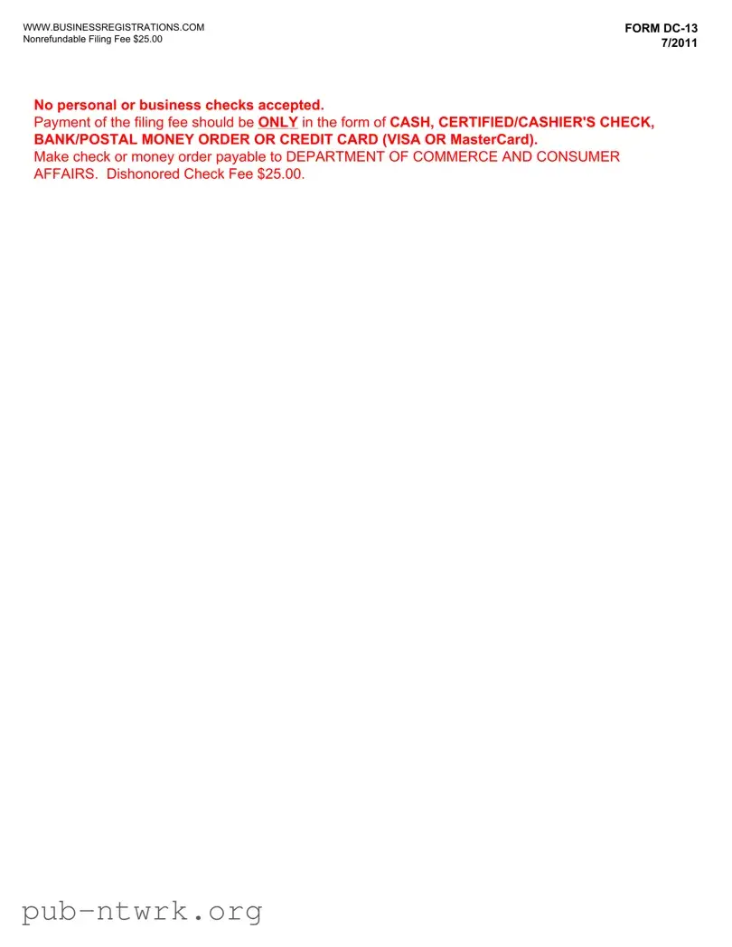 Blank Dc 13 Hawaii PDF Form