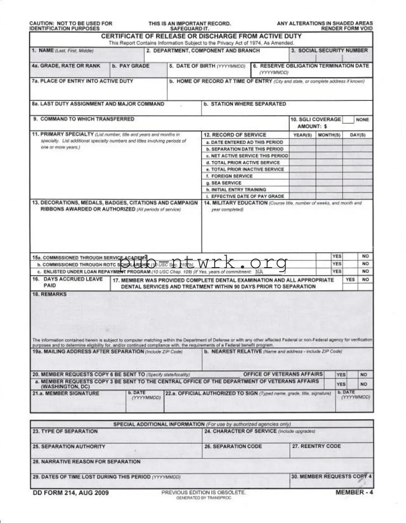 Blank Dd 214 PDF Form