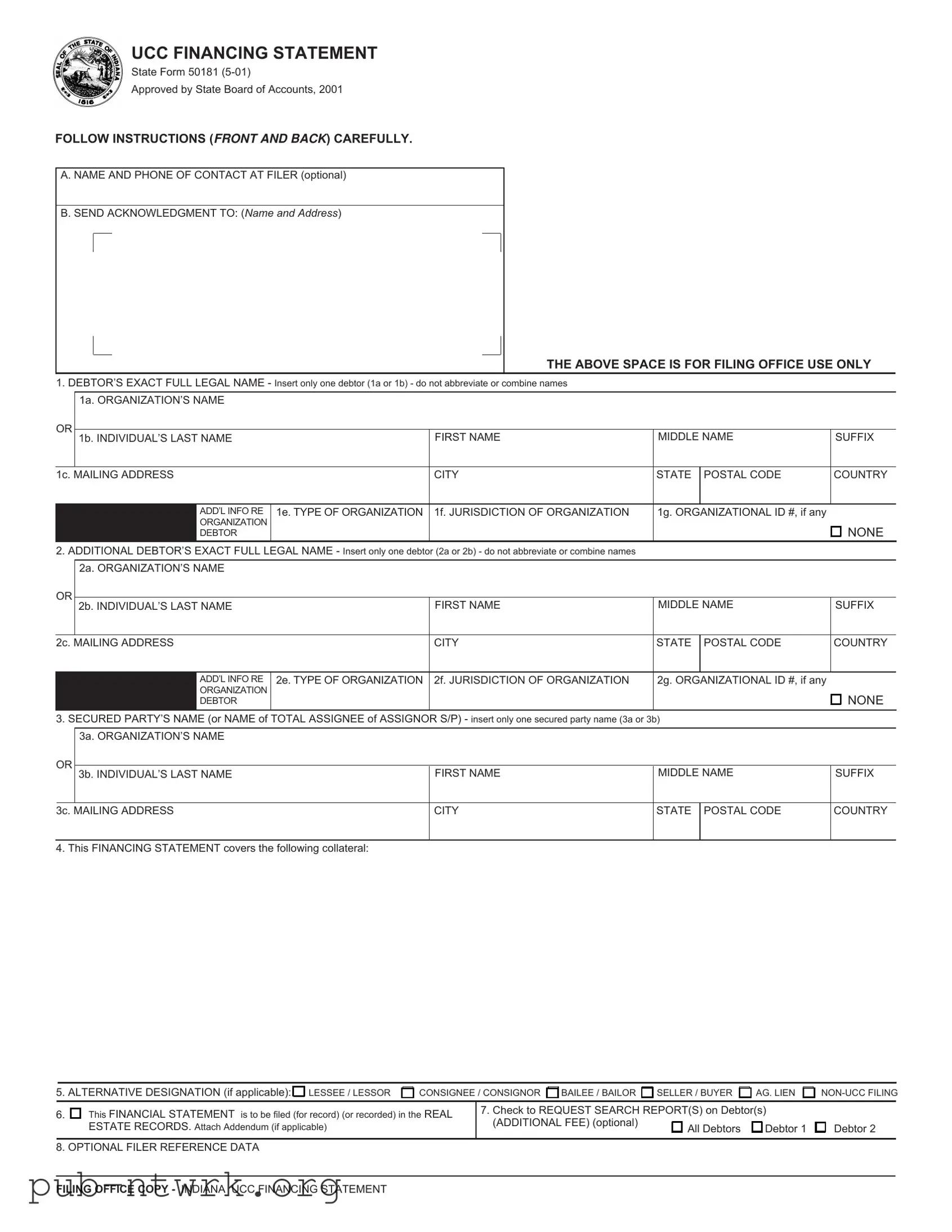 Blank Indiana State 50181 PDF Form