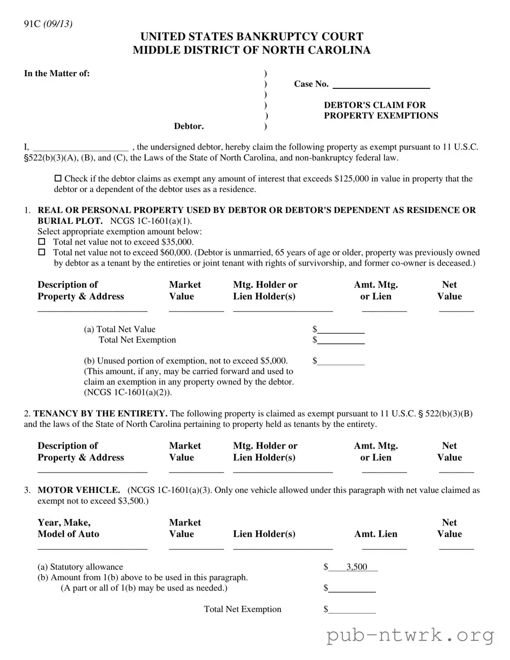 Blank North Carolina 91C PDF Form