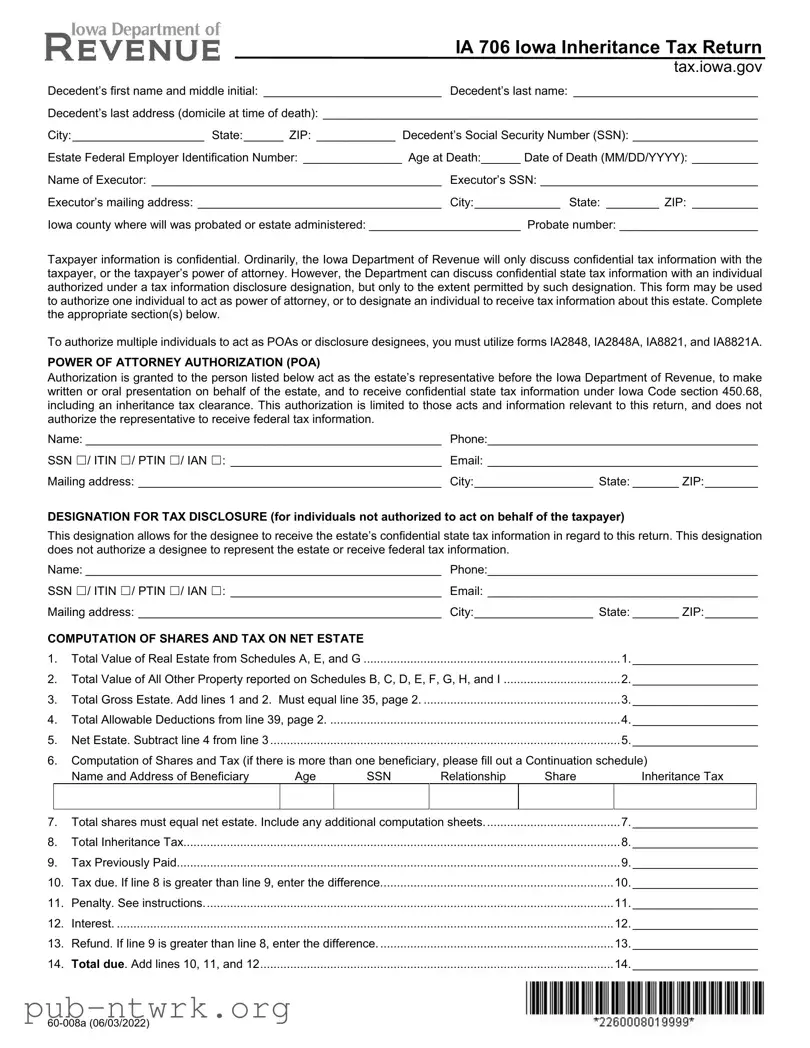 Blank Ia 706 Iowa PDF Form